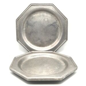 Set of 2 Vintage Carson Pewter Octagon Bread Plates Dishes Tableware Freeport PA